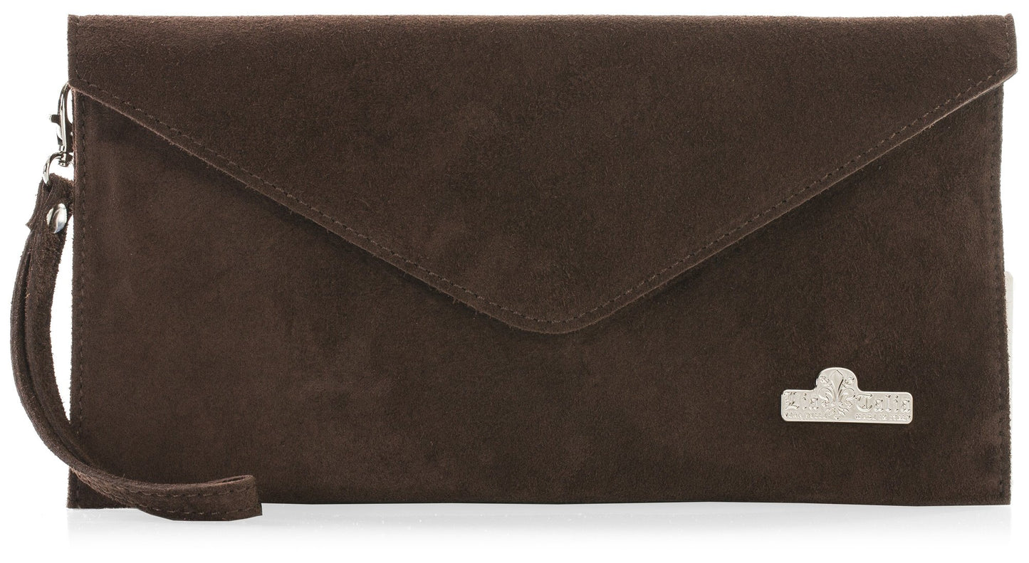 Leah - Genuine Italian Suede Leather Clutch, Crossbody & Wristlet Bag Handmade in Florence