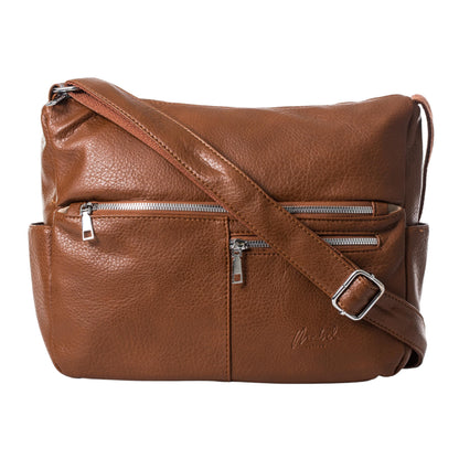 Krissy - Medium Vegan Leather Crossbody Shoulder Bag with Triple Zip Compartments