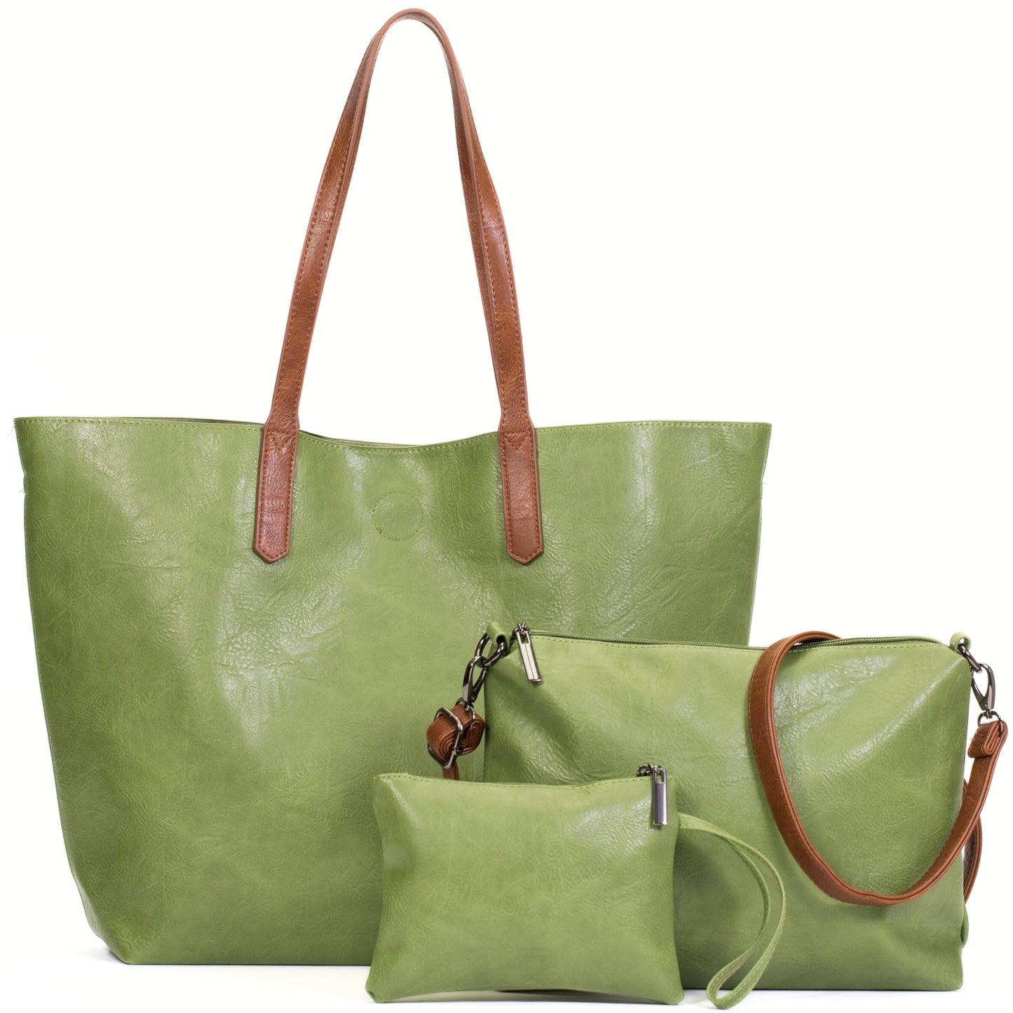Phoebe - Oversized Vegan Leather 3-in-1 Tote Shoulder Bag with Crossbody & Pouch