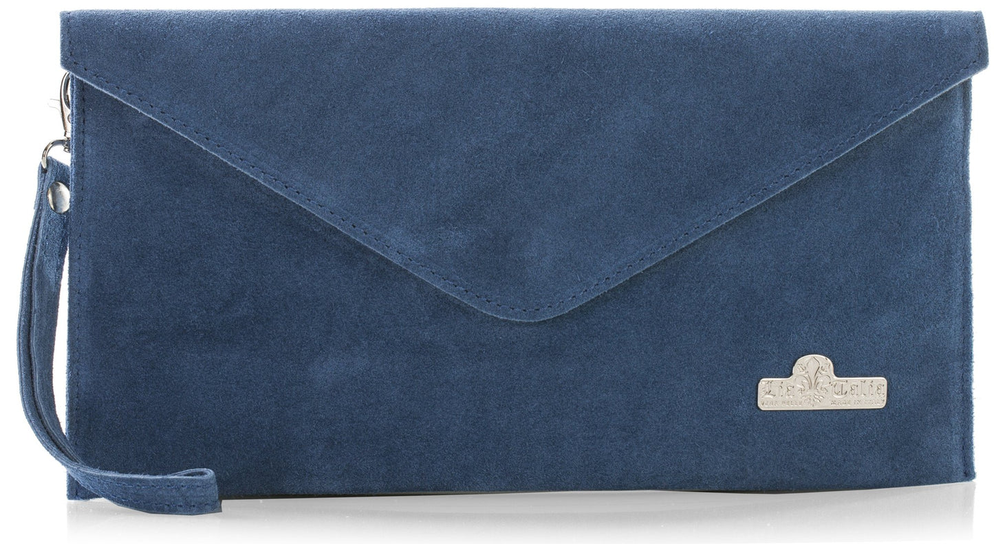 Leah - Genuine Italian Suede Leather Clutch, Crossbody & Wristlet Bag Handmade in Florence