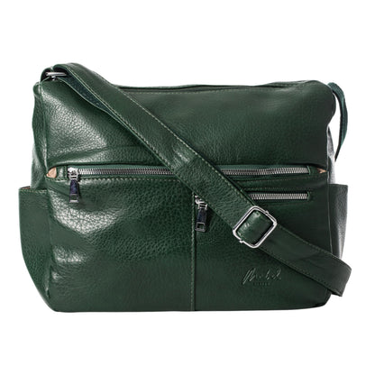 Krissy - Medium Vegan Leather Crossbody Shoulder Bag with Triple Zip Compartments
