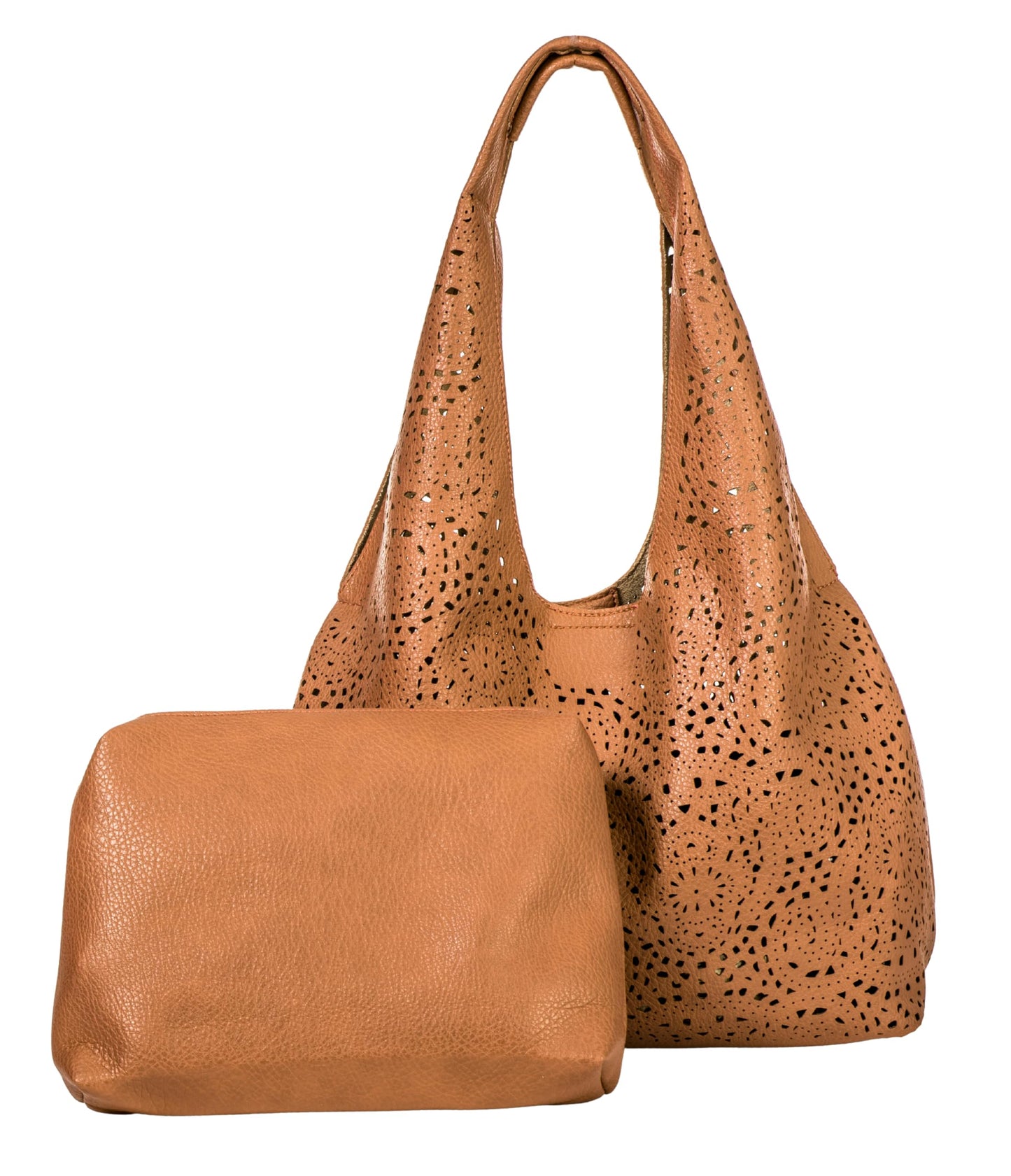 Desi - Large Laser Cut Out Vegan Leather Slouch Shoulder Bag with Inside Bag for Everyday Use