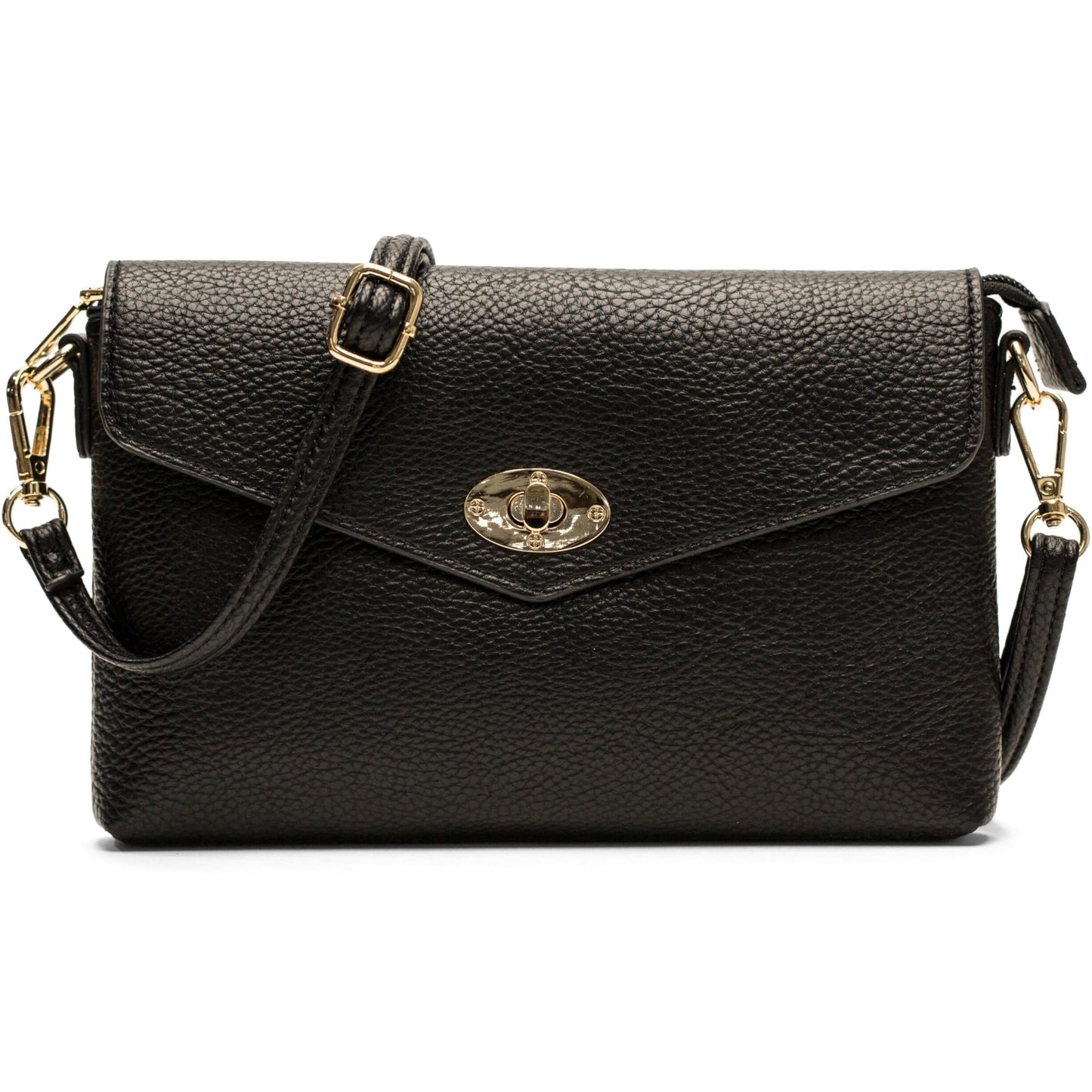 Mira - Small Vegan Leather Crossbody Clutch Bag with Twist Lock & Zip Closure
