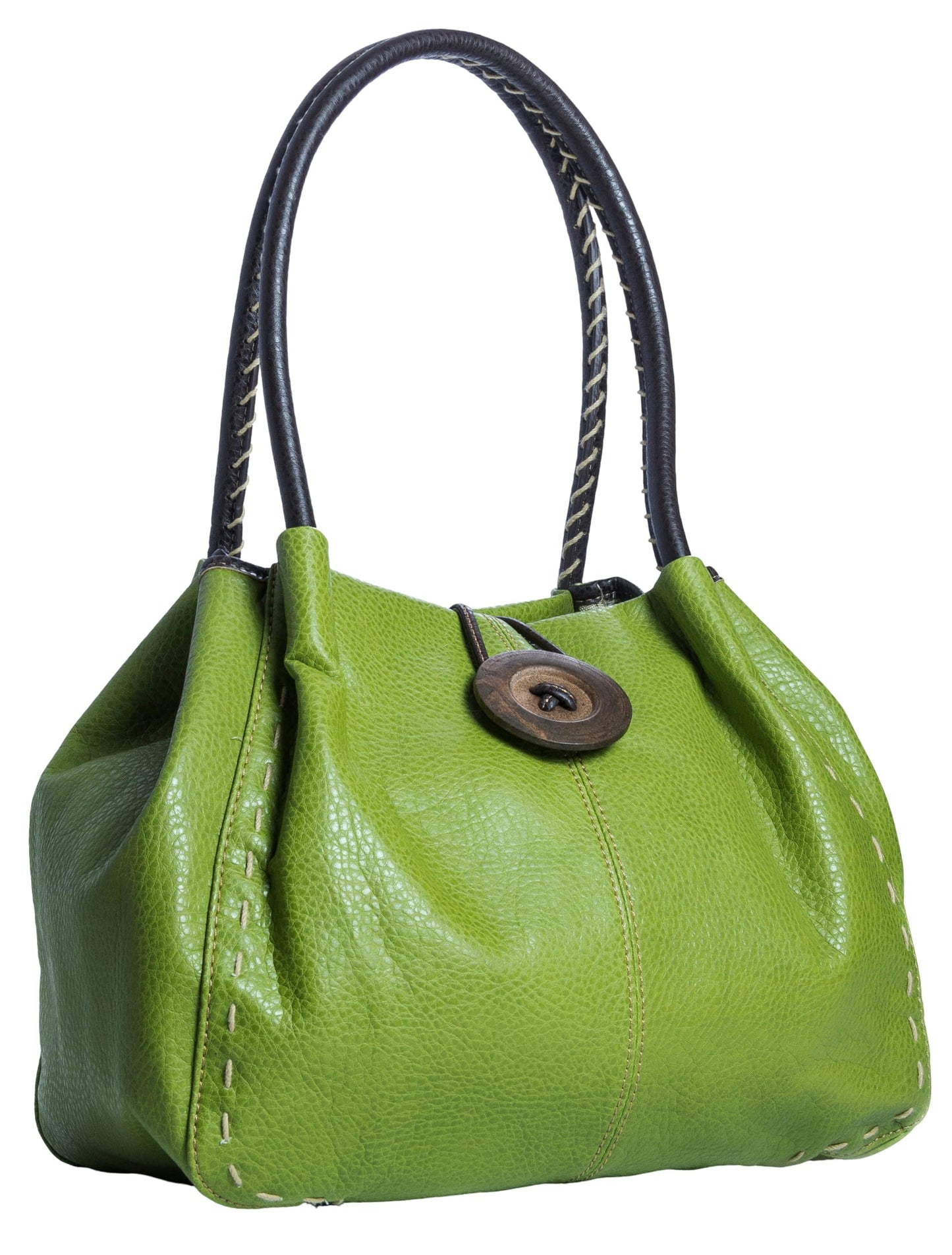Olivia - Faux Leather Shoulder Handbag with Wooden Button & Organised Interior