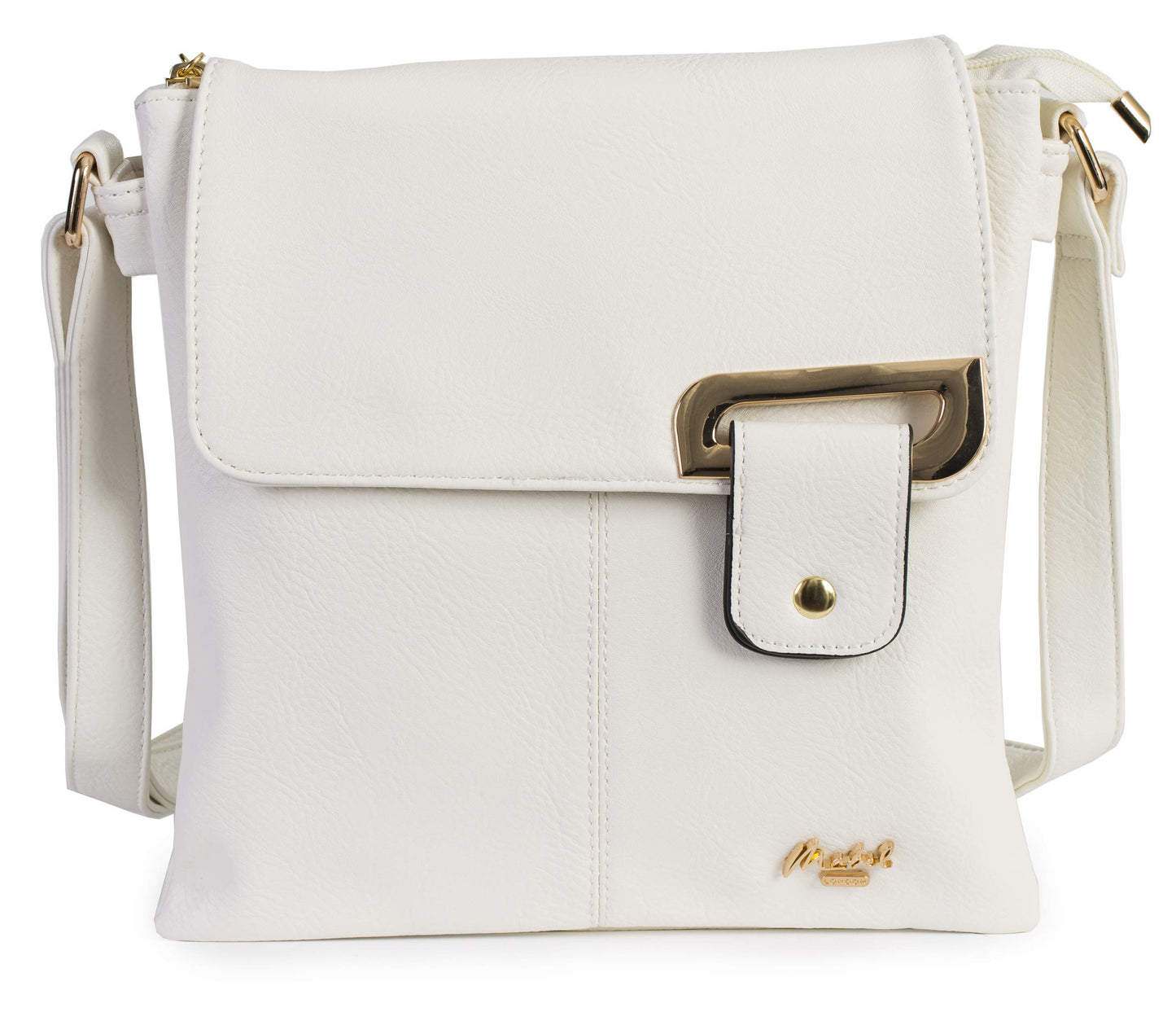 Faith Gold - Vegan Leather Compact Crossbody Messenger Bag with Gold-Tone Hardware