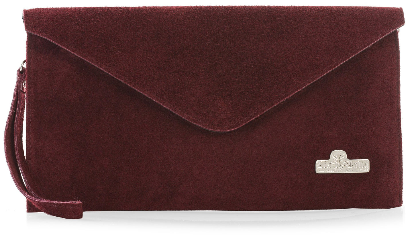 Leah - Genuine Italian Suede Leather Clutch, Crossbody & Wristlet Bag Handmade in Florence