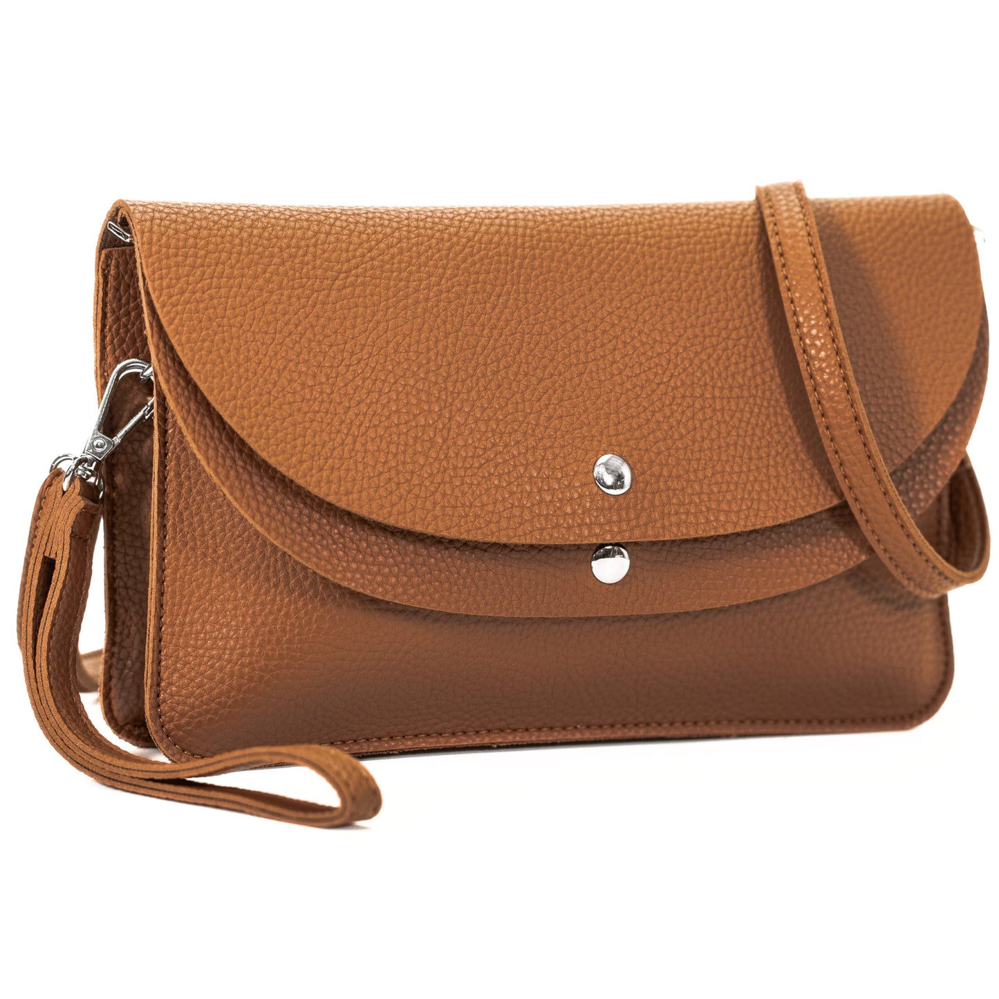 Lilly - Small 3-in-1 Vegan Leather Wristlet Clutch Crossbody Bag with Silver Hardware