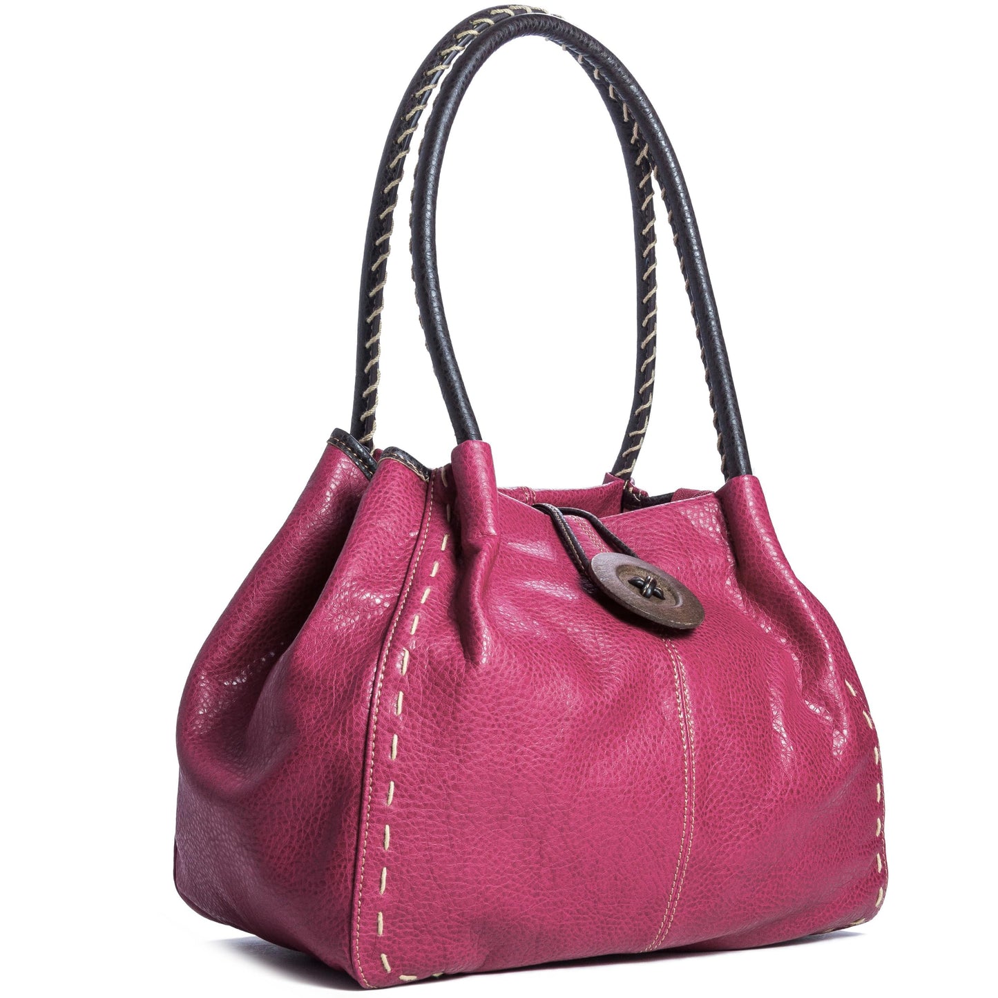 Olivia - Faux Leather Shoulder Handbag with Wooden Button & Organised Interior