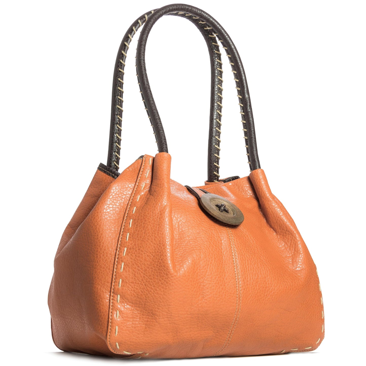 Olivia - Faux Leather Shoulder Handbag with Wooden Button & Organised Interior