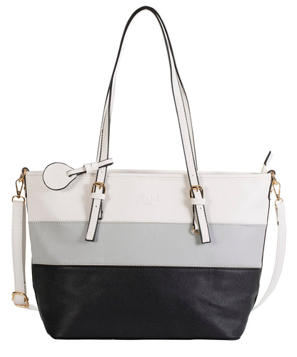 Sadie - Vegan Leather Multicolour Tote Shoulder Bag with Compartments & Zip Closure