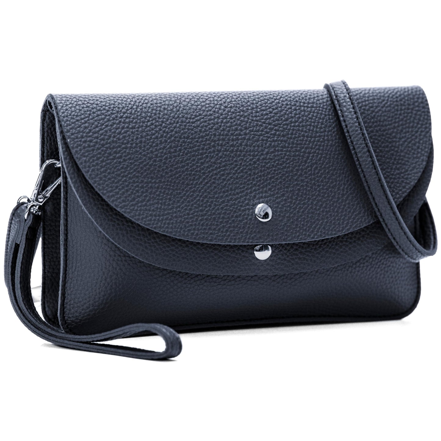 Lilly - Small 3-in-1 Vegan Leather Wristlet Clutch Crossbody Bag with Silver Hardware