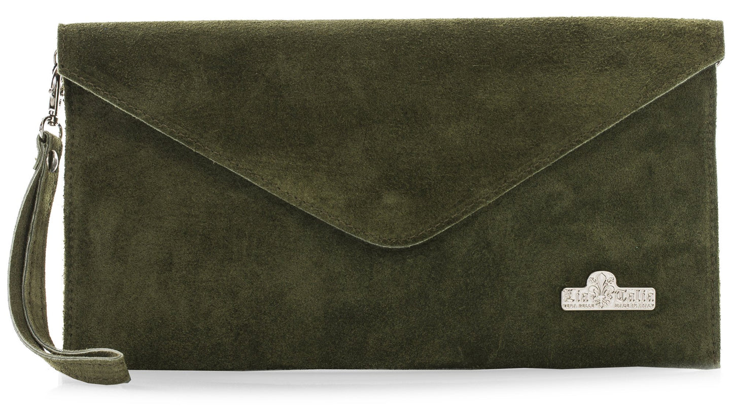 Leah - Genuine Italian Suede Leather Clutch, Crossbody & Wristlet Bag Handmade in Florence