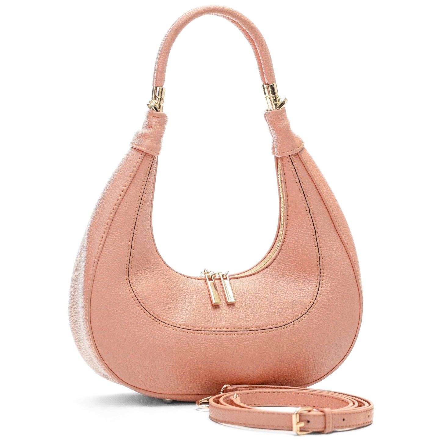 Selene - Structured Vegan Leather Half-Moon Crossbody Shoulder Bag with Handle