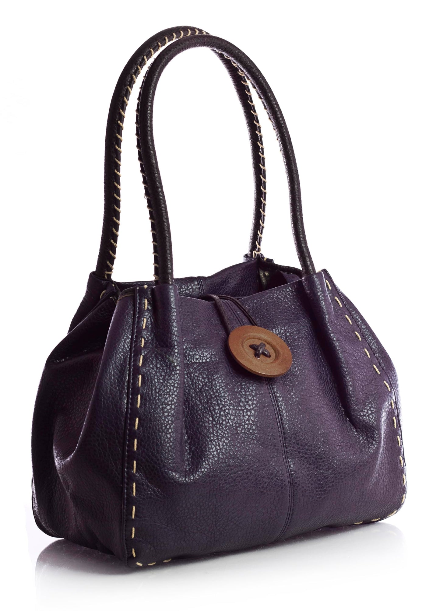 Olivia - Faux Leather Shoulder Handbag with Wooden Button & Organised Interior