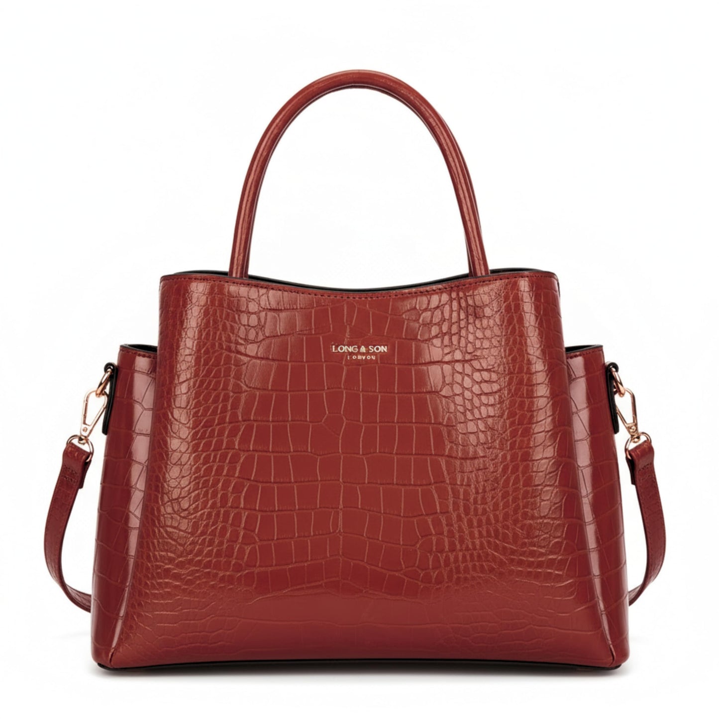 Cloe - Semi-Gloss Croc Effect Vegan Leather Satchel Tote Bag with Top Handles