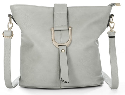 Frankie - Vegan Leather Bucket Crossbody Bag with Flap, Zip & Horseshoe Detail