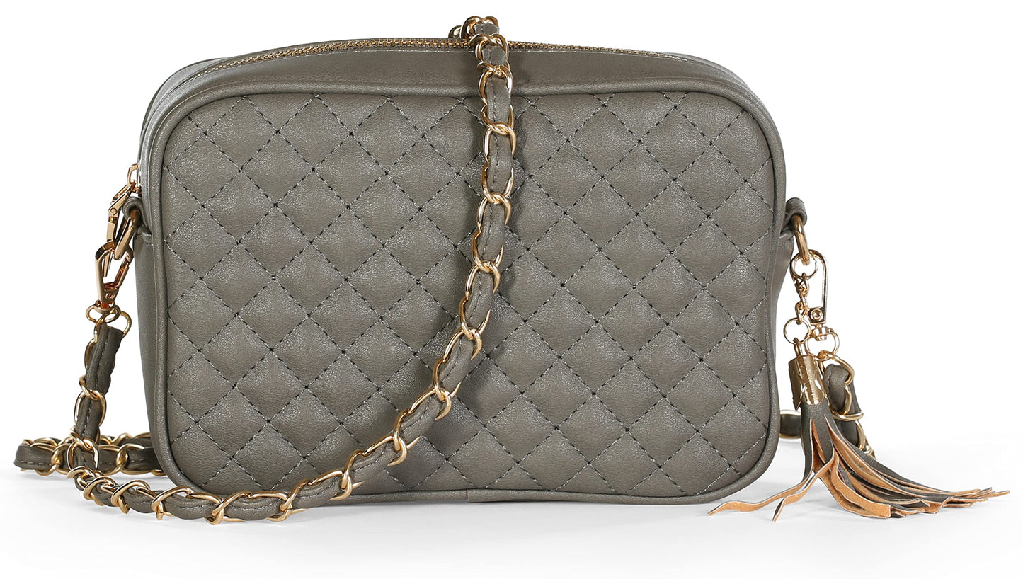 Mia - Vegan Leather Quilted Small Crossbody Bag with Adjustable Strap & Zip