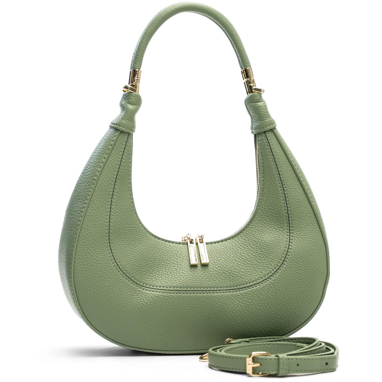 Selene - Structured Vegan Leather Half-Moon Crossbody Shoulder Bag with Handle