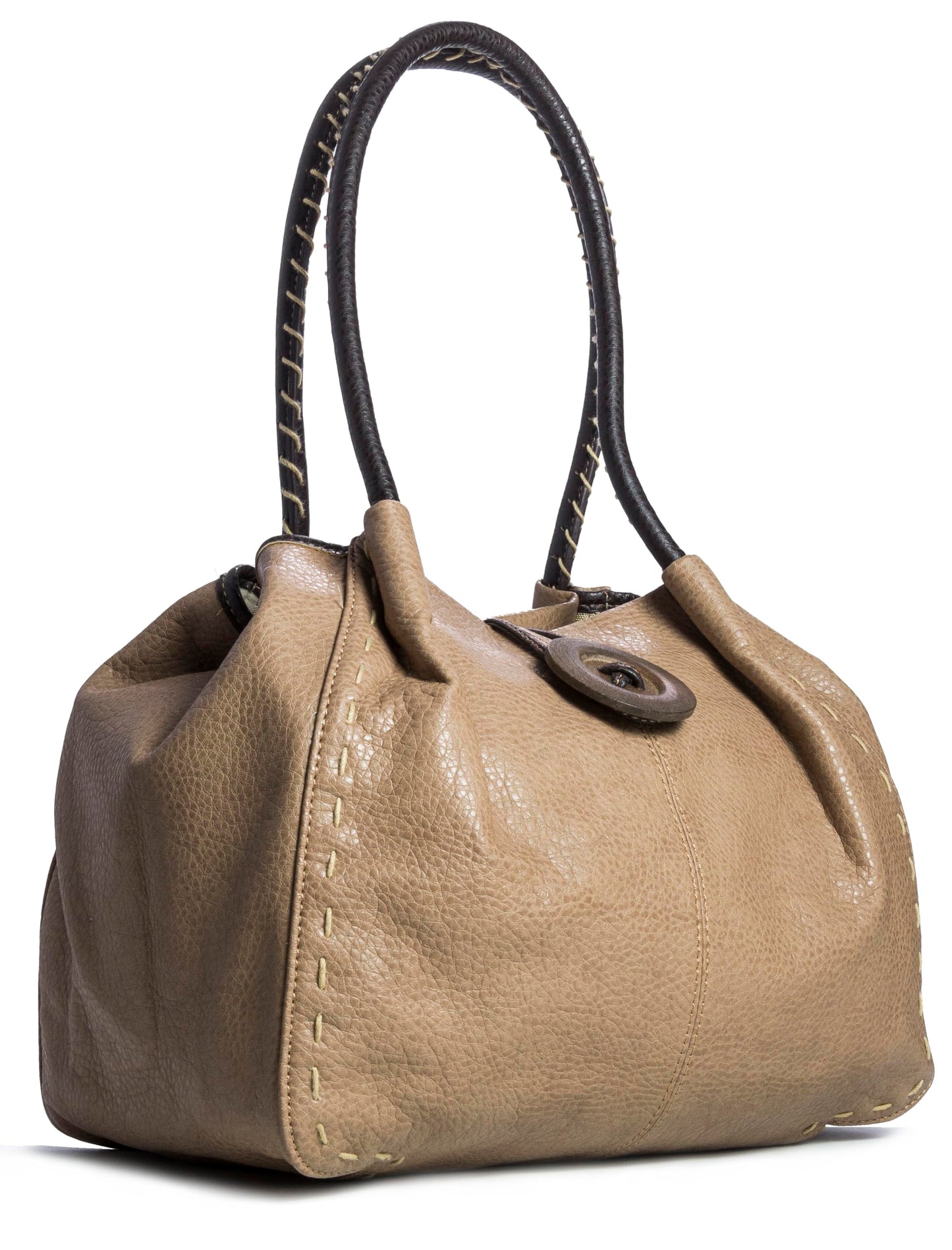 Olivia - Faux Leather Shoulder Handbag with Wooden Button & Organised Interior