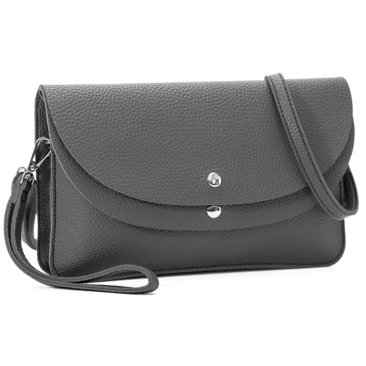 Lilly - Small 3-in-1 Vegan Leather Wristlet Clutch Crossbody Bag with Silver Hardware