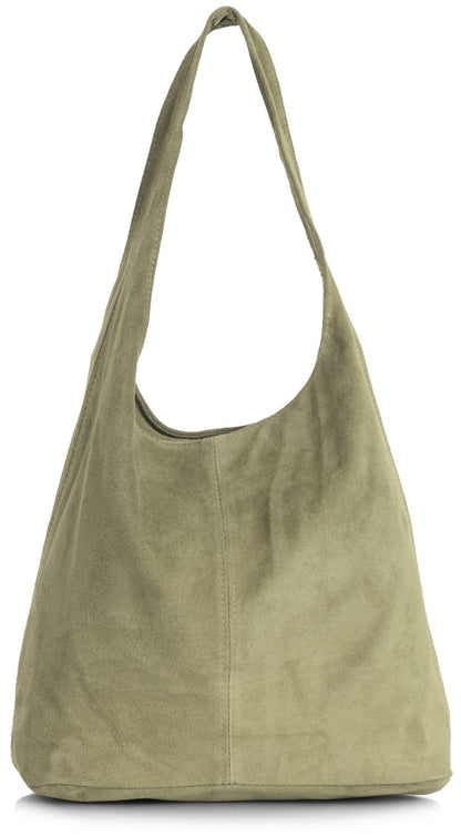 Shay - Genuine Italian Suede Leather Hobo Shoulder Tote with Zip Closure & Dust Bag
