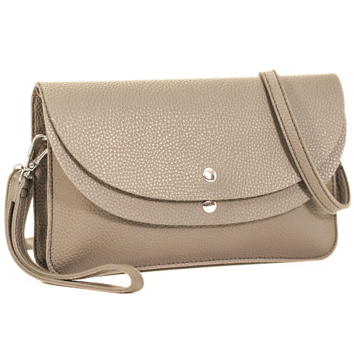 Lilly - Small 3-in-1 Vegan Leather Wristlet Clutch Crossbody Bag with Silver Hardware