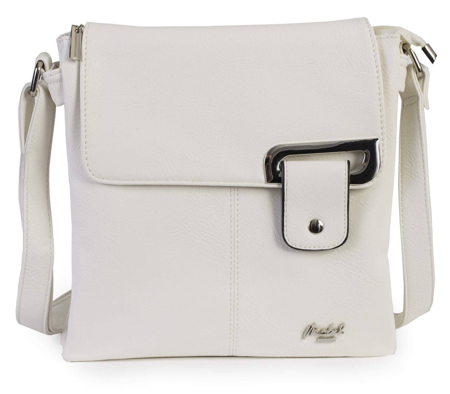 Faith Silver - Vegan Leather Compact Crossbody Messenger Bag with Silver-Tone Hardware