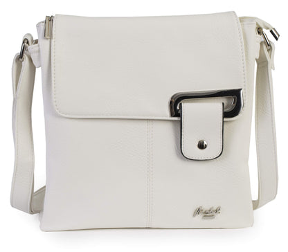 Faith Silver - Vegan Leather Compact Crossbody Messenger Bag with Silver-Tone Hardware