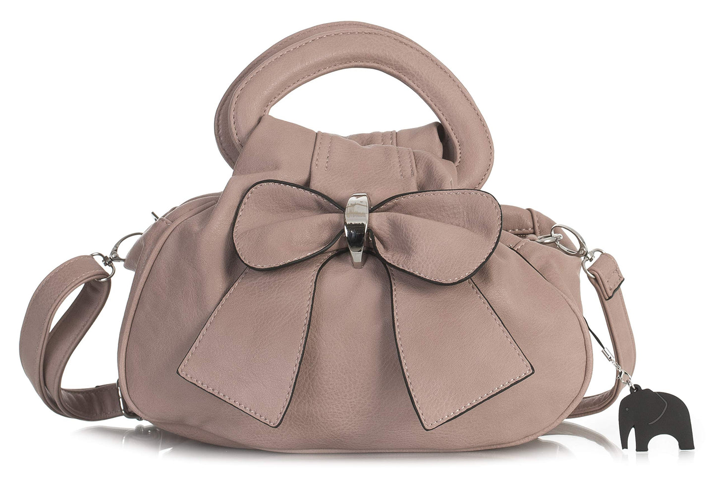 Rea - Small Vegan Leather Bow Detail Shoulder Handbag with Multiple Zip Pockets