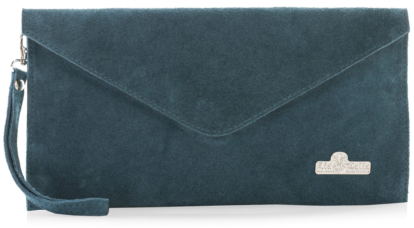 Leah - Genuine Italian Suede Leather Clutch, Crossbody & Wristlet Bag Handmade in Florence