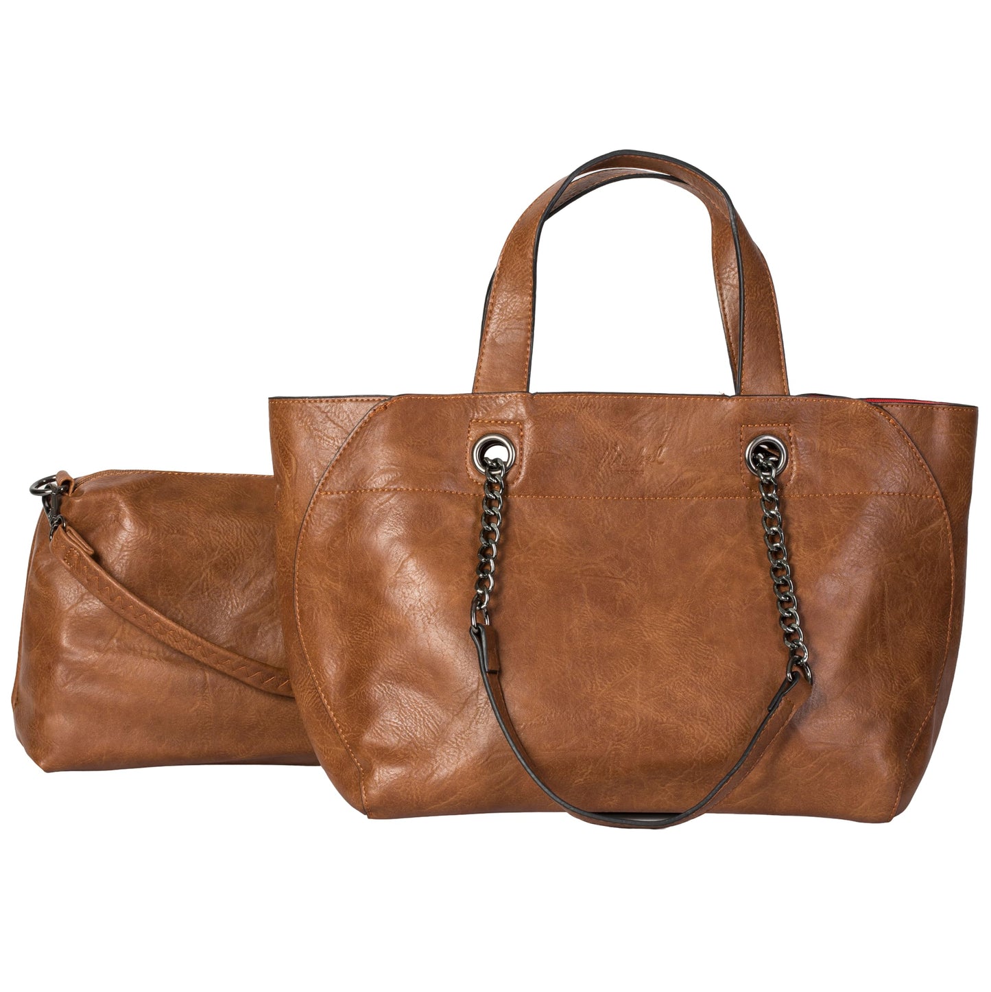 Lillian - Large Vegan Leather Dual-Look Tote Satchel Shoulder Bag with Zip Closure