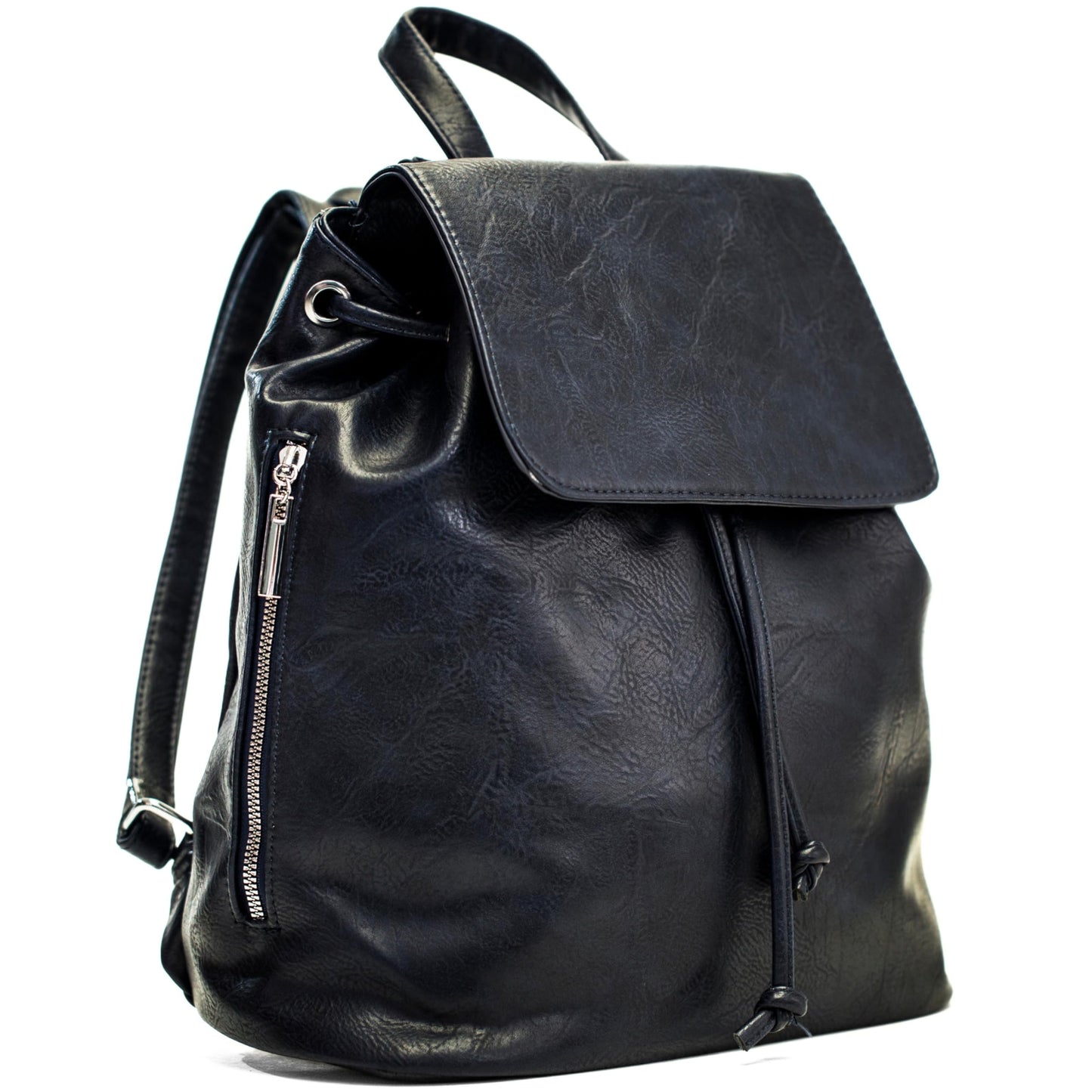 Jude - Stylish Faux Leather Flap Top Backpack with Drawstring & Zip Pockets