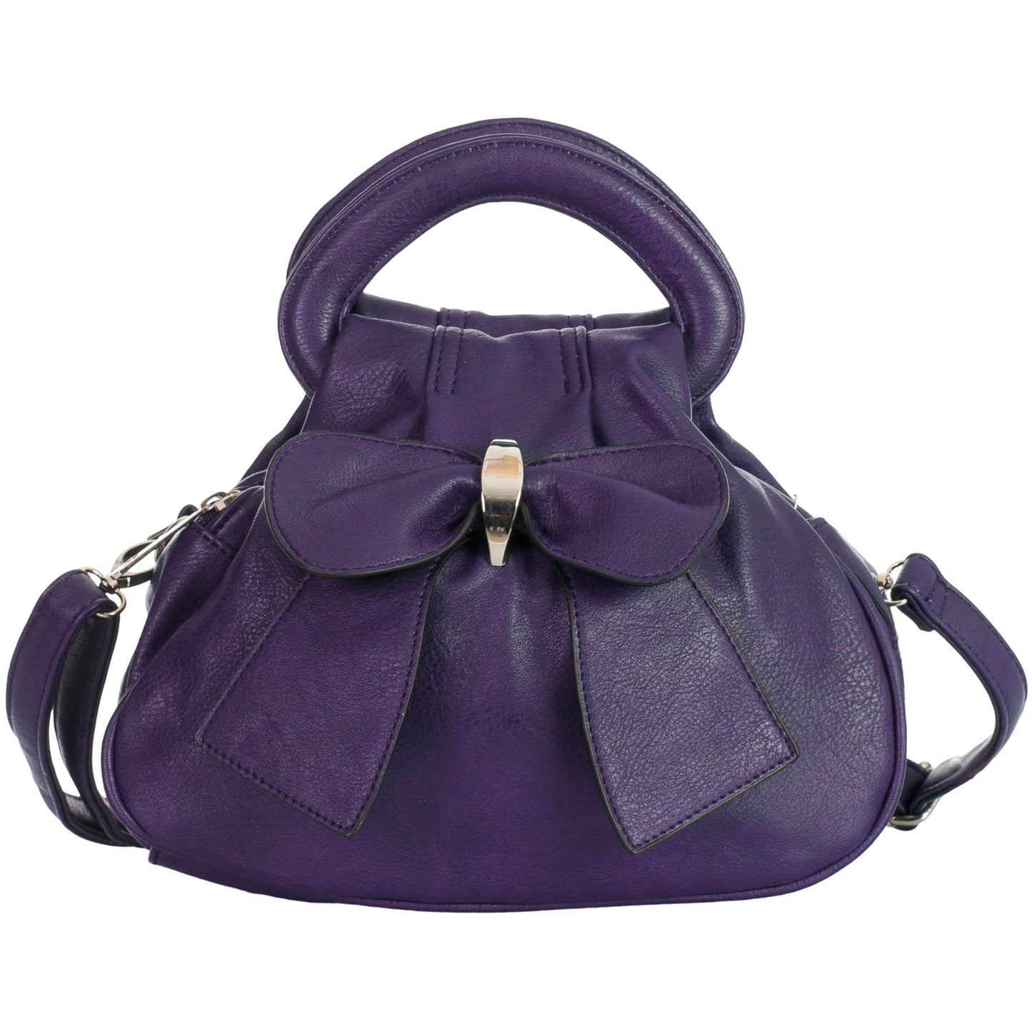 Rea - Small Vegan Leather Bow Detail Shoulder Handbag with Multiple Zip Pockets