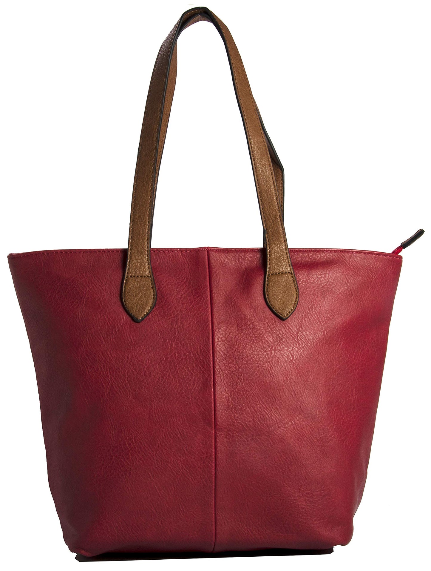 Angela - Large Vegan Leather Shoulder Tote Bag with Zip Closure & Lightweight Design