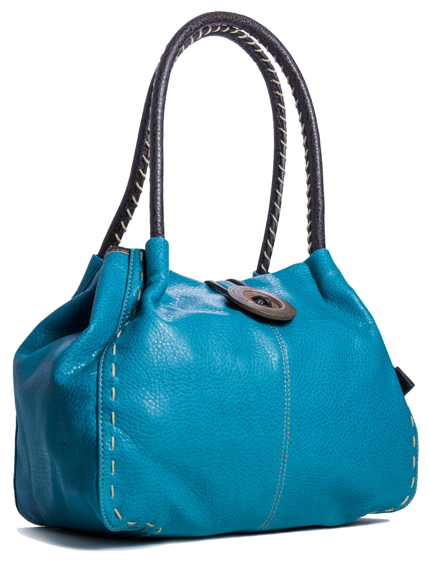 Olivia - Faux Leather Shoulder Handbag with Wooden Button & Organised Interior