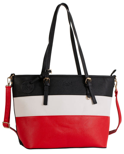 Sadie - Vegan Leather Multicolour Tote Shoulder Bag with Compartments & Zip Closure