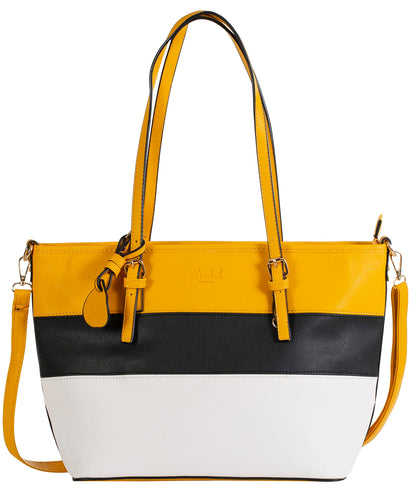 Sadie - Vegan Leather Multicolour Tote Shoulder Bag with Compartments & Zip Closure