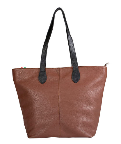 Tia - Genuine Italian Leather Medium Shoulder Bag with Contrast Handles Handmade in Florence