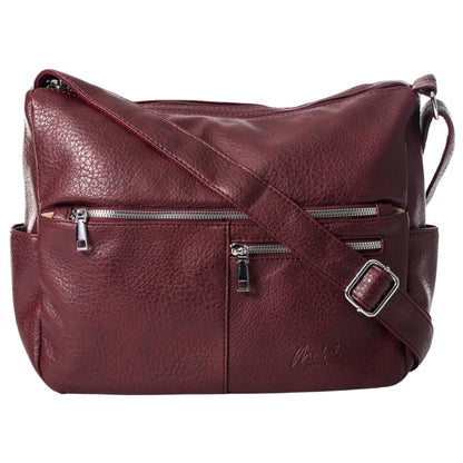 Krissy - Medium Vegan Leather Crossbody Shoulder Bag with Triple Zip Compartments