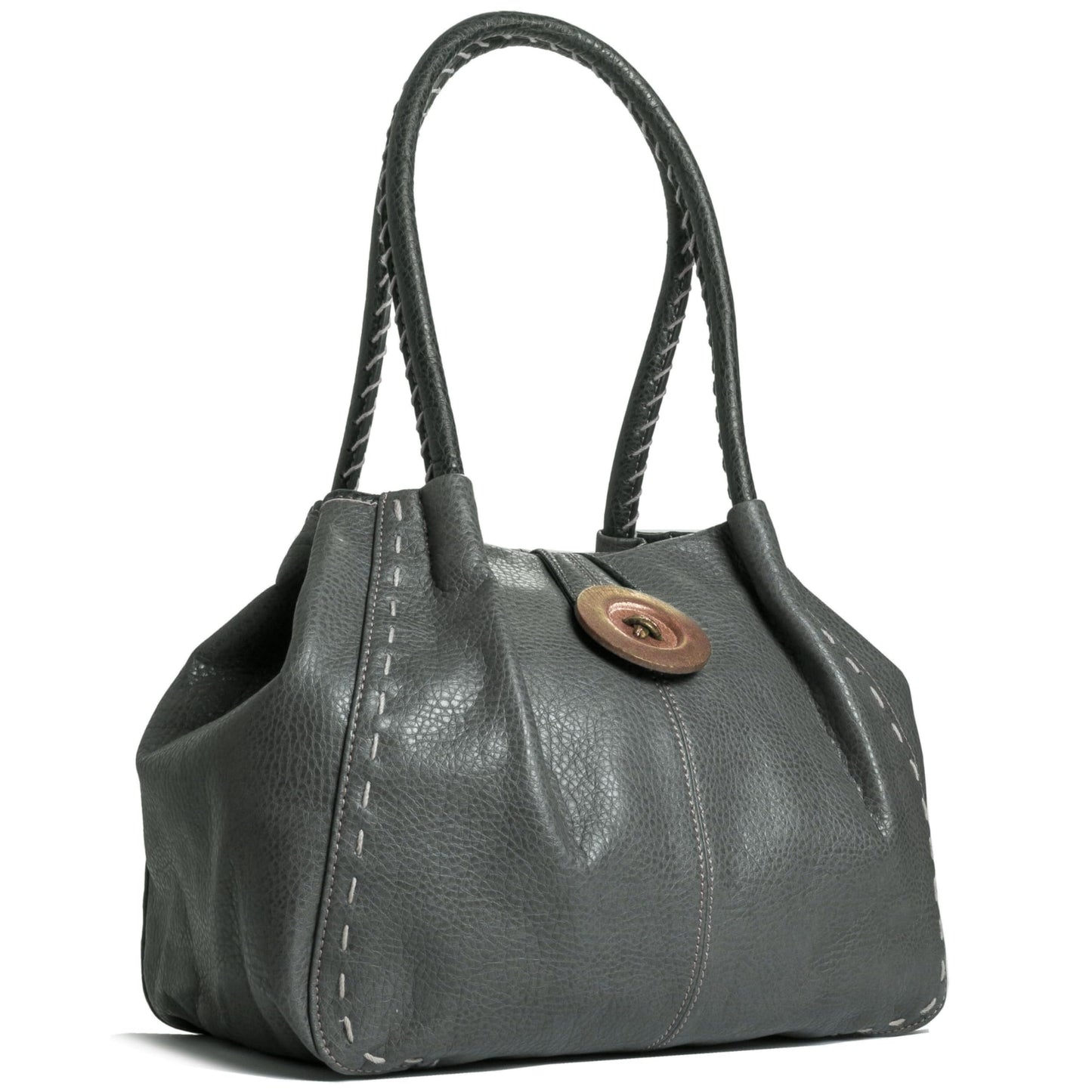 Olivia - Faux Leather Shoulder Handbag with Wooden Button & Organised Interior