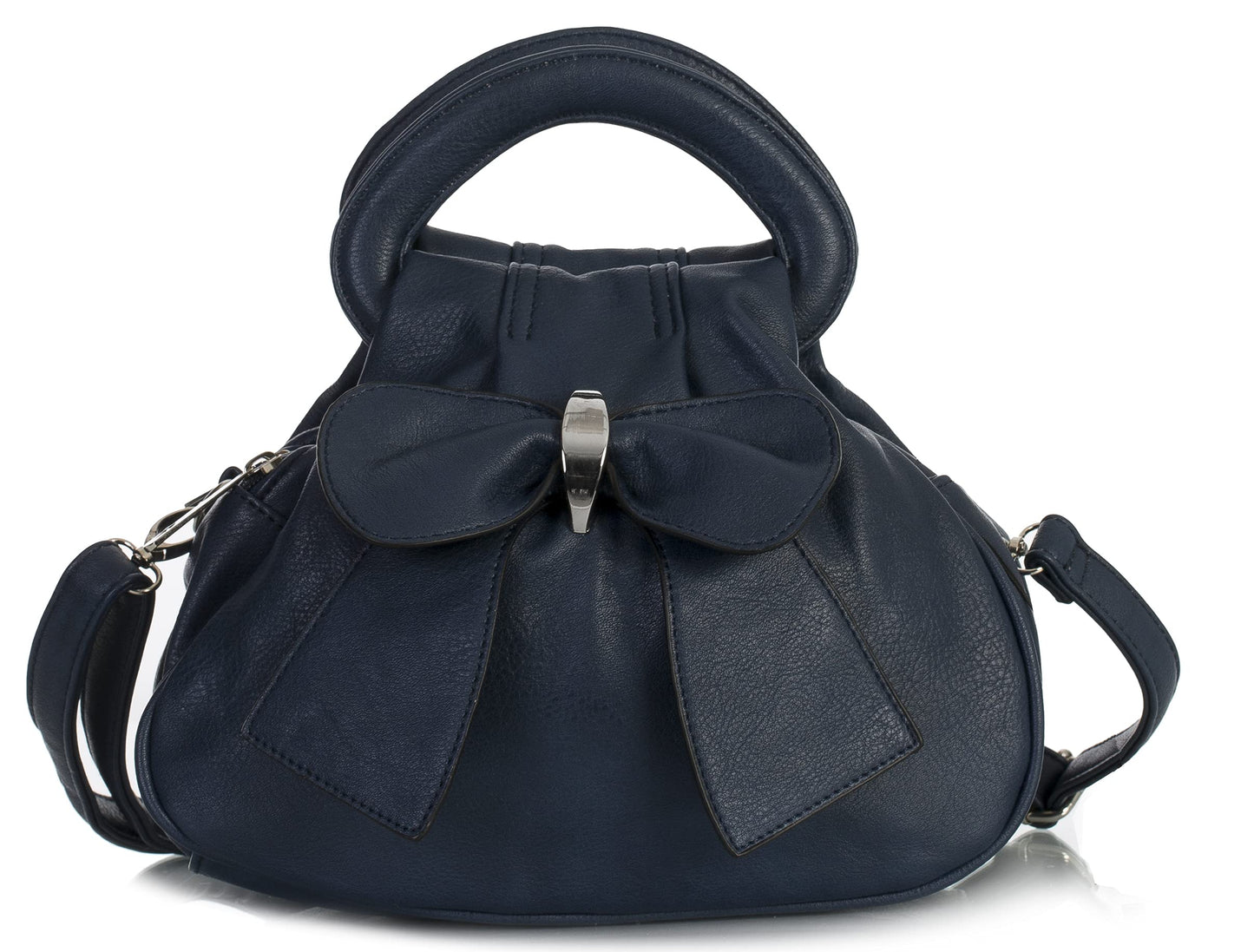 Rea - Small Vegan Leather Bow Detail Shoulder Handbag with Multiple Zip Pockets