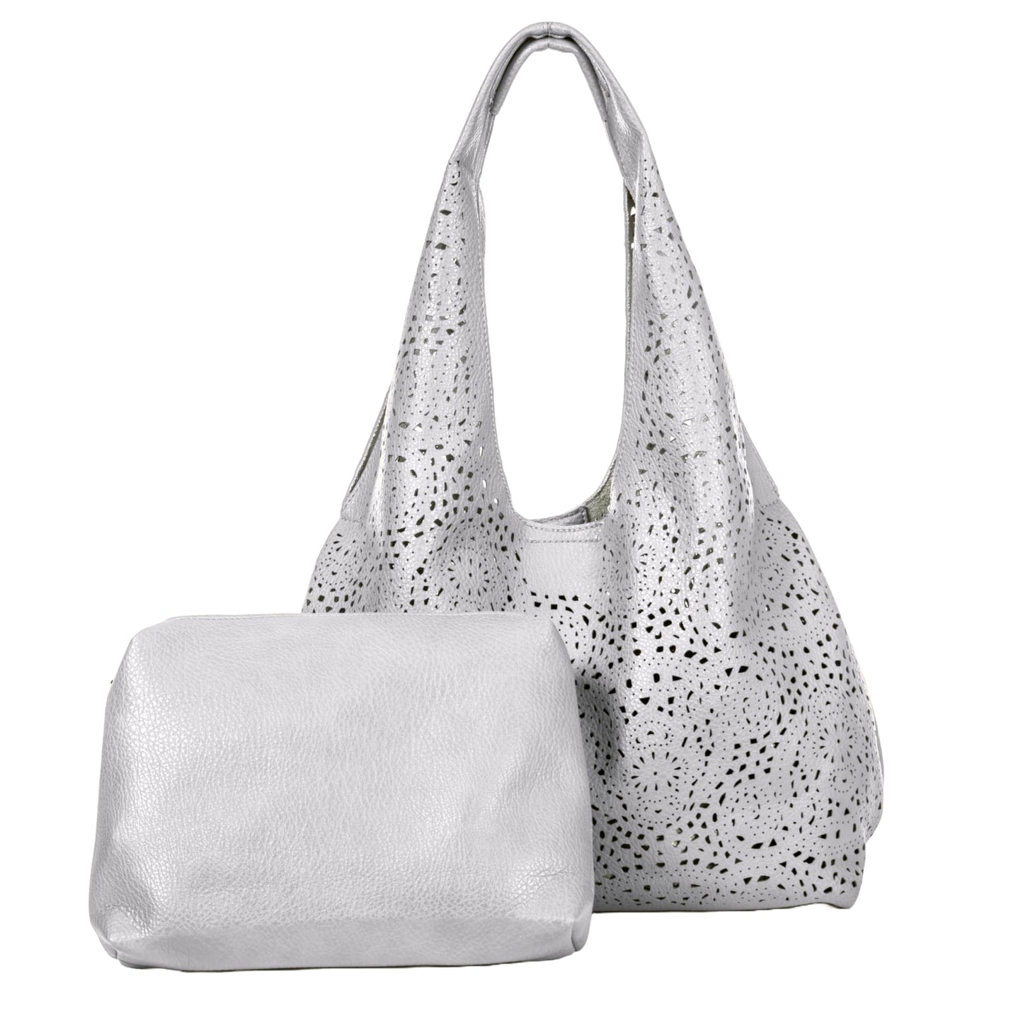 Desi - Large Laser Cut Out Vegan Leather Slouch Shoulder Bag with Inside Bag for Everyday Use