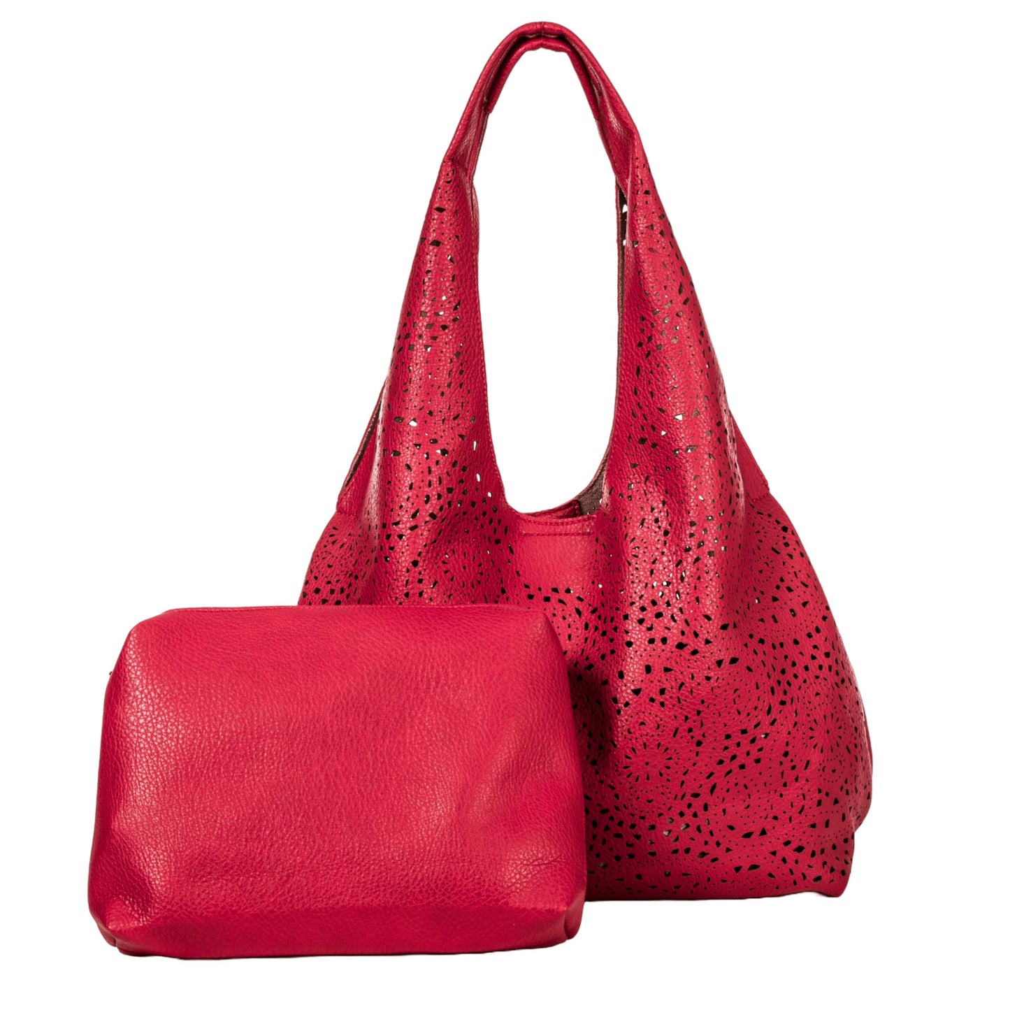 Desi - Large Laser Cut Out Vegan Leather Slouch Shoulder Bag with Inside Bag for Everyday Use