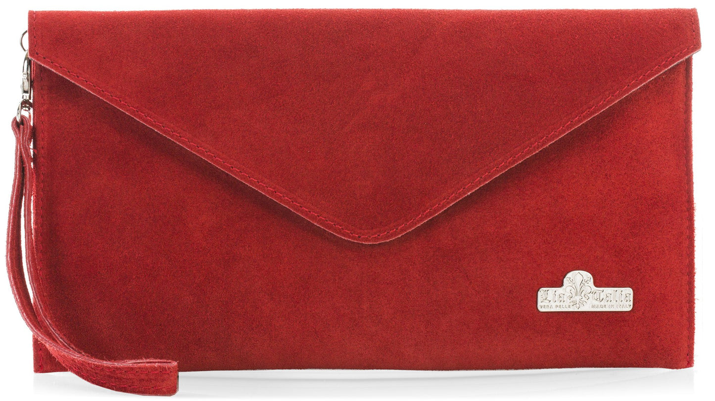 Leah - Genuine Italian Suede Leather Clutch, Crossbody & Wristlet Bag Handmade in Florence