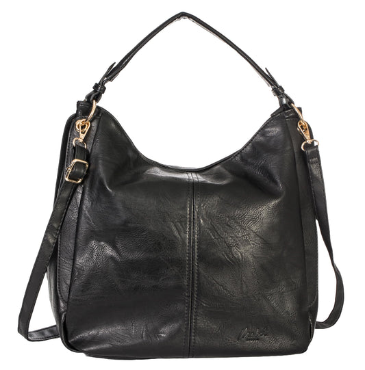 Trinity - Large Vegan Leather Slouch Shoulder Bag with Crossbody Strap & Pockets