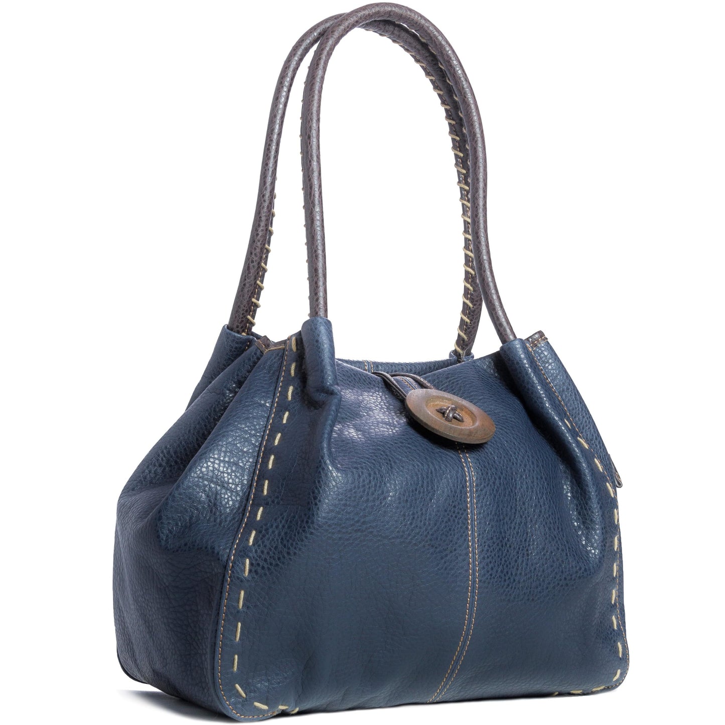 Olivia - Faux Leather Shoulder Handbag with Wooden Button & Organised Interior
