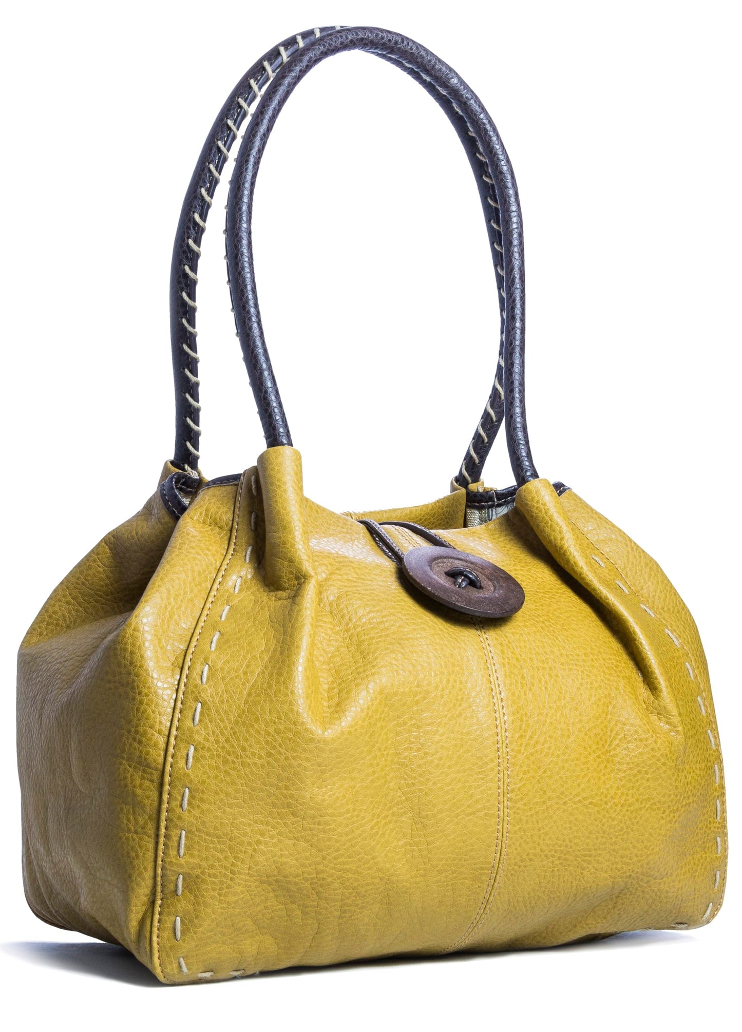 Olivia - Faux Leather Shoulder Handbag with Wooden Button & Organised Interior