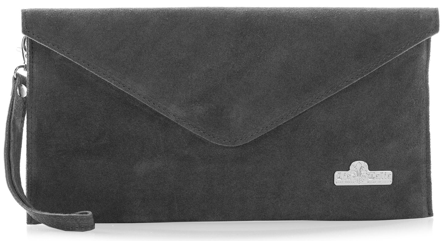 Leah - Genuine Italian Suede Leather Clutch, Crossbody & Wristlet Bag Handmade in Florence