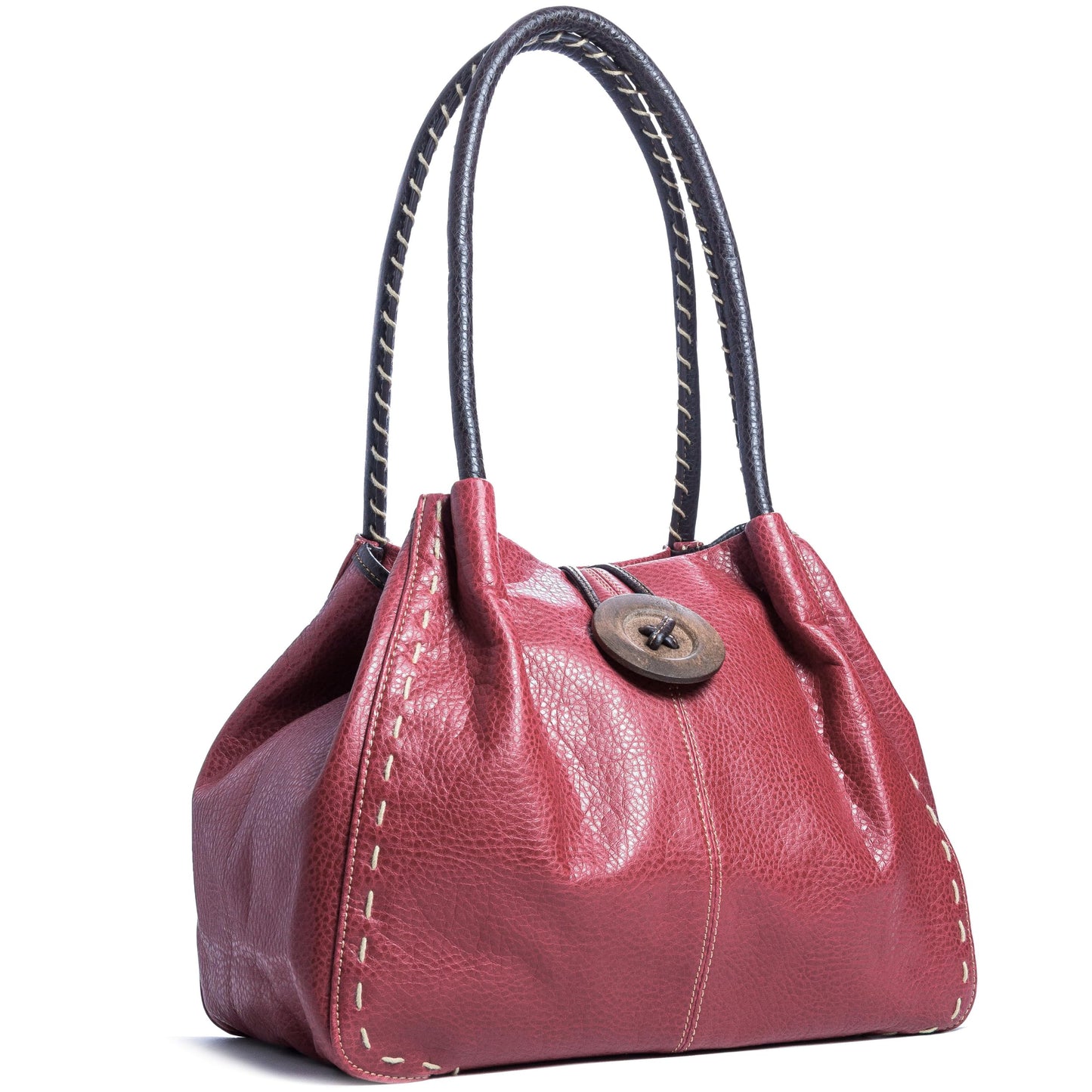 Olivia - Faux Leather Shoulder Handbag with Wooden Button & Organised Interior