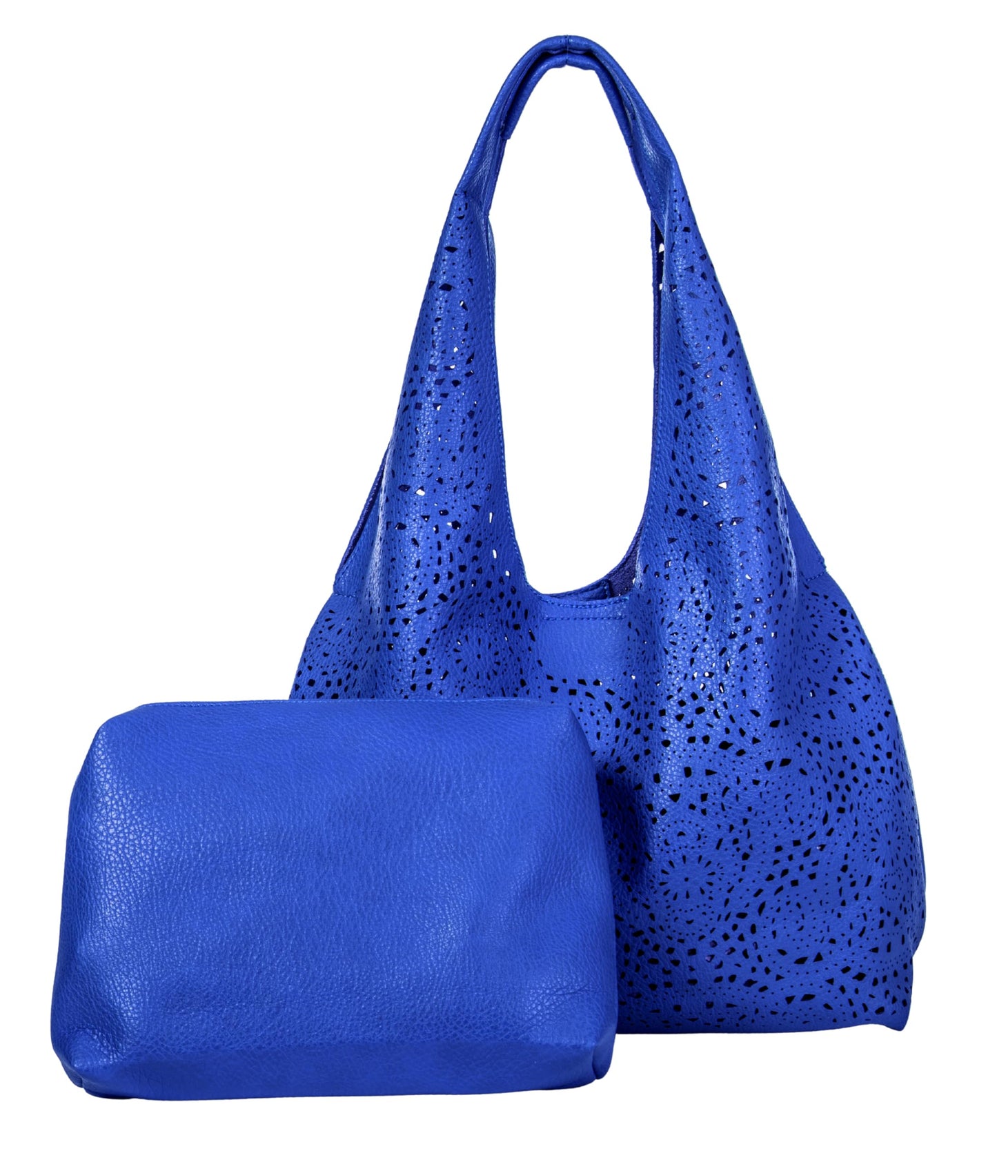 Desi - Large Laser Cut Out Vegan Leather Slouch Shoulder Bag with Inside Bag for Everyday Use